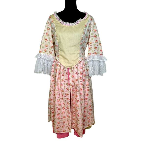 Handmade Pink Roses & Cream Colonial 1700’s Style Shirt & Skirt Set Size Small - Picture 1 of 16